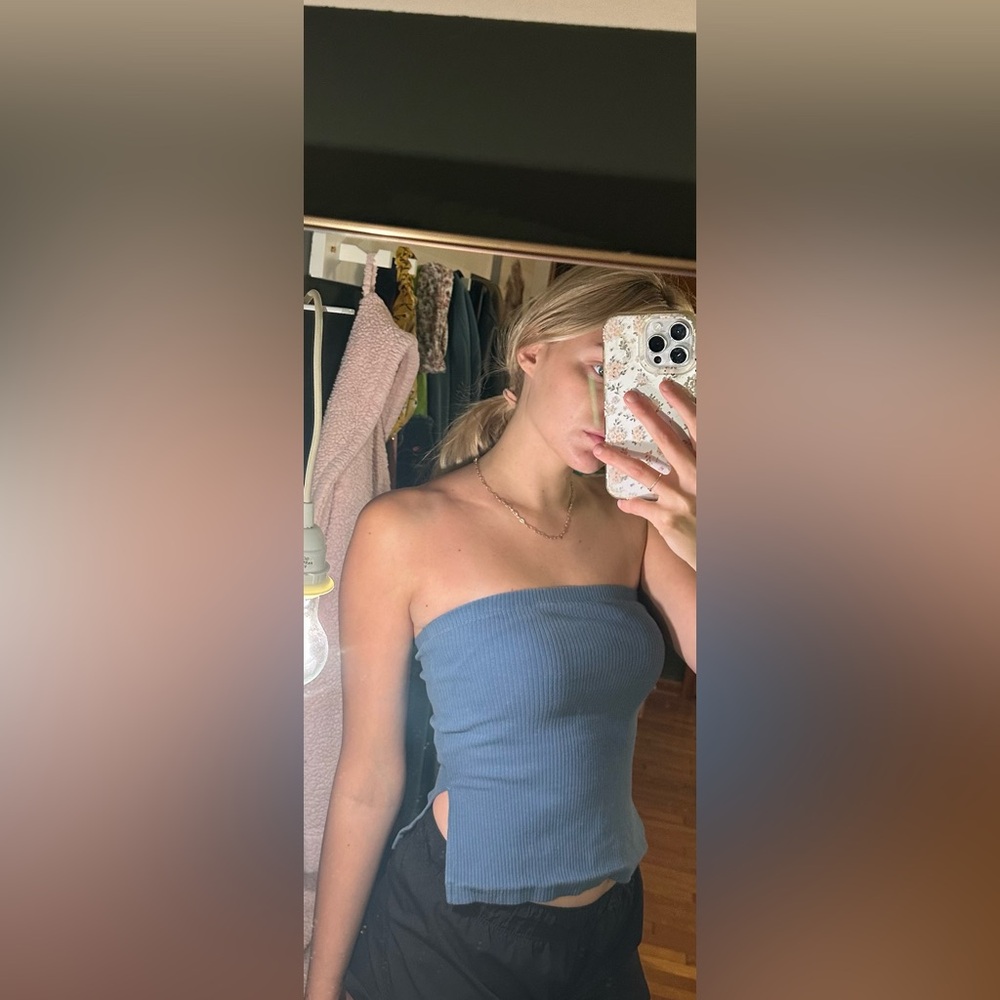 American Eagle Ribbed Blue Strapless Tube Top